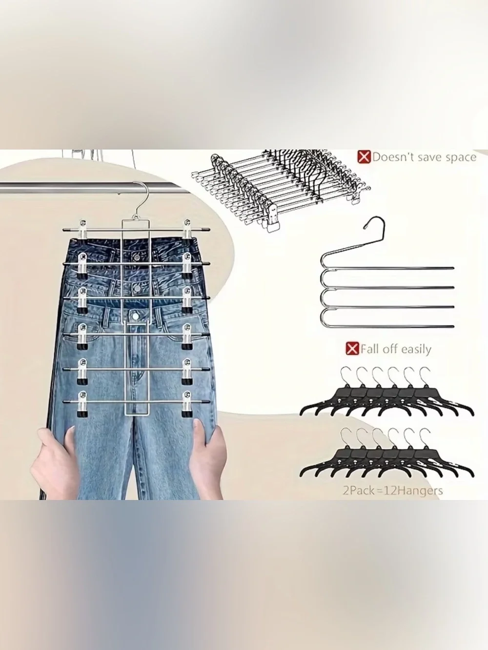 6-Tier Metal Space Saving Hanger with Clips | Closet Organizer for Skirts & Pant